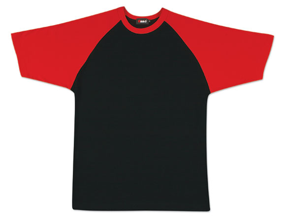 black shirt red sleeves